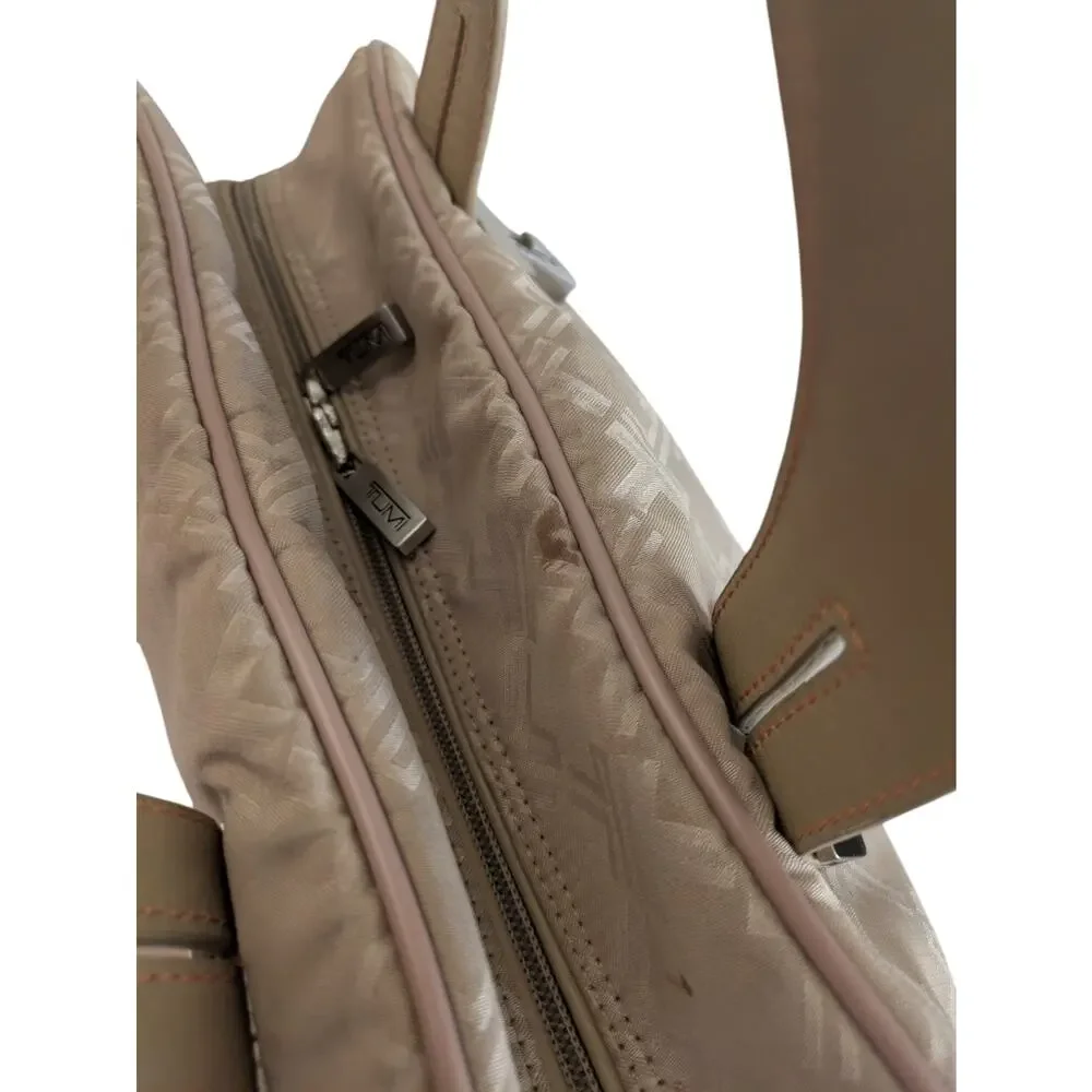 TUMI Signature Collection Logo Nylon Weekender Carry On Duffle Travel Bag Beige